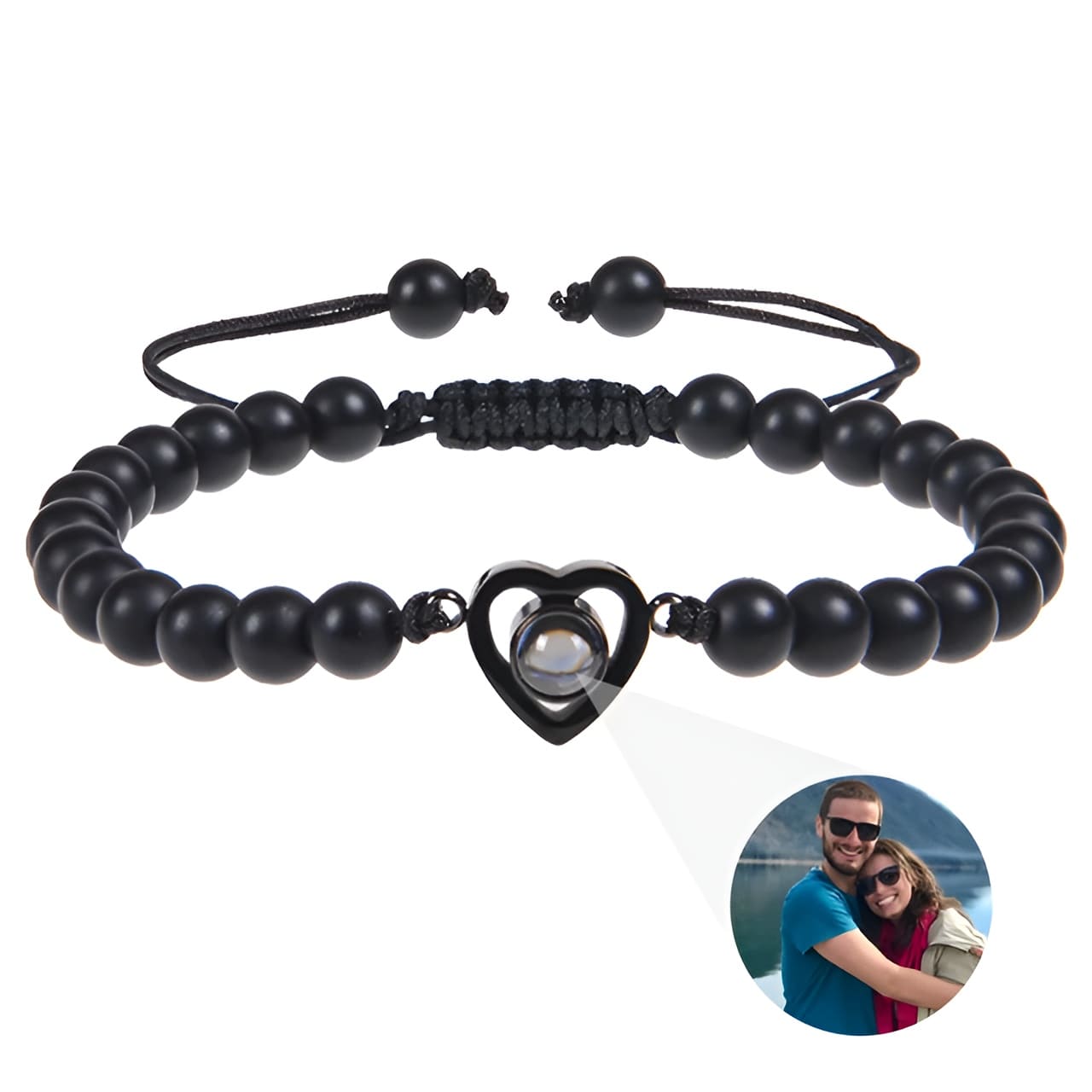 Kişiye Özel Fotoğraflı Boncuklu Bileklik Siyah