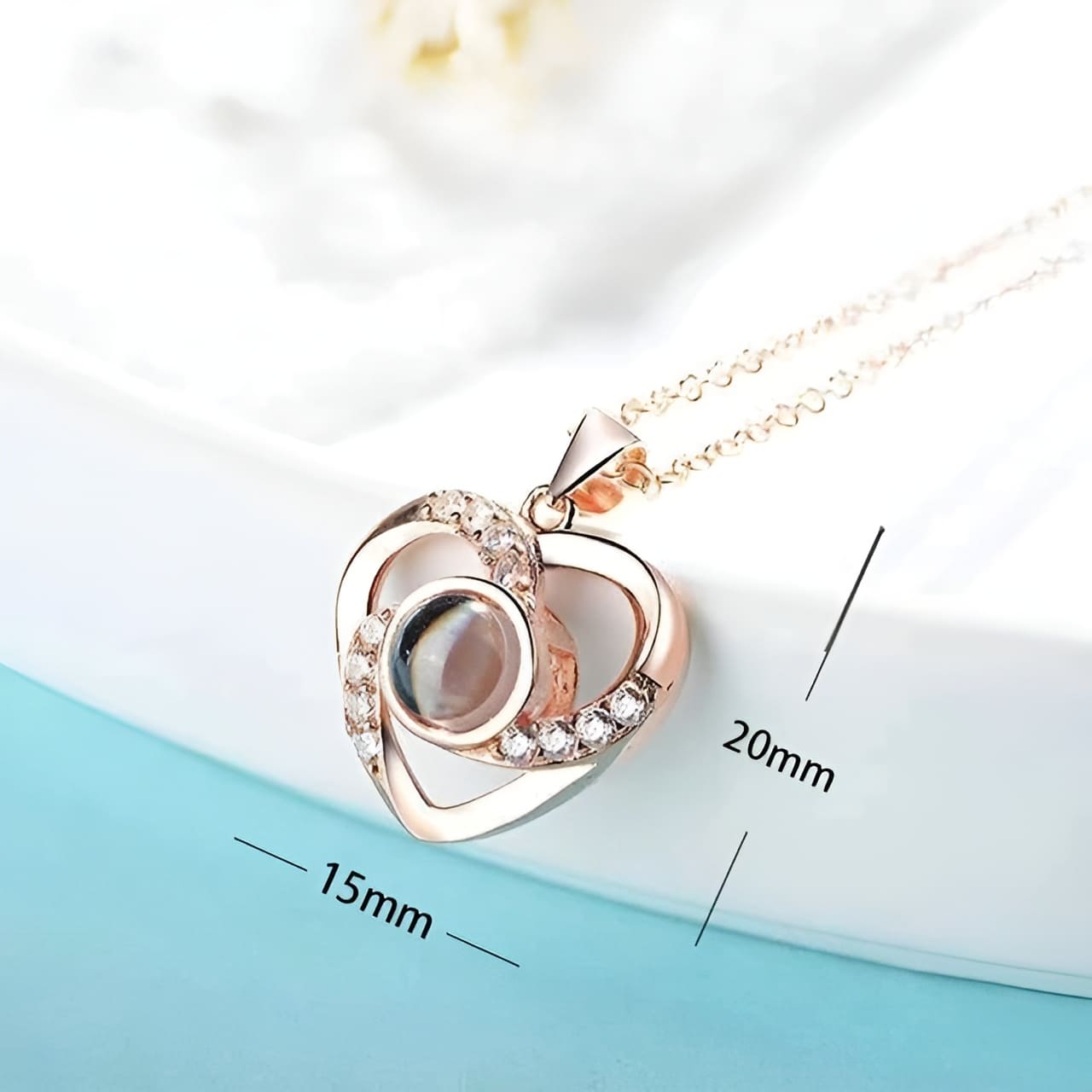 Kişiye Özel Projeksiyon Fotoğraflı Aşık Kalpler Kolyesi Pembe2