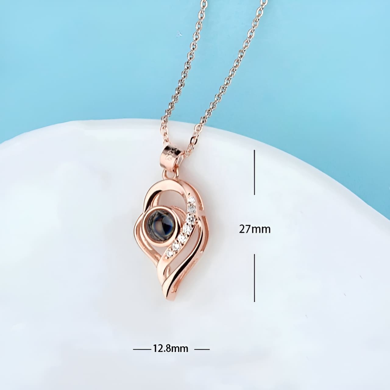 Kişiye Özel Projeksiyon Fotoğraflı Parçalanmış Kalp Kolyesi Pembe