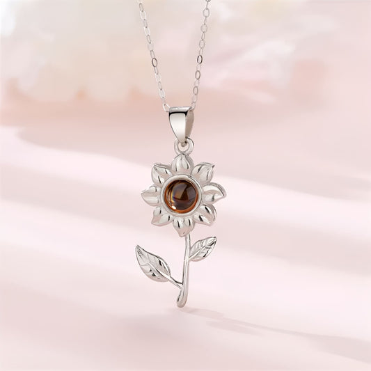 KİŞİYE ÖZEL AY ÇİÇEĞİ ŞEKLİNDE PROJEKSİYON FOTOĞRAFLI KOLYE Silver 1